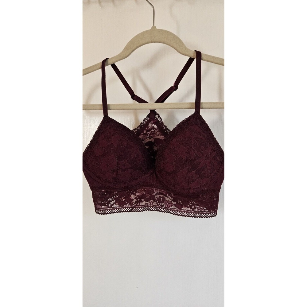victoria Secret dark red lace lining bralette Small unwired new